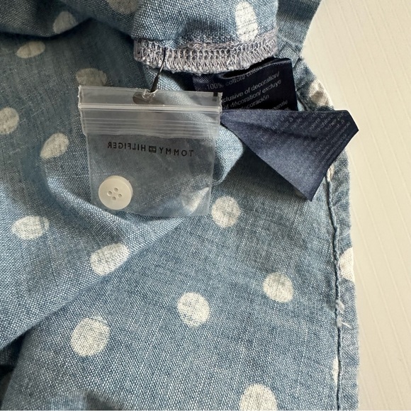 Tommy Hilfiger Chambray and White Polkadot Collar Long Sleeve Shirt Size Large - Picture 8 of 10
